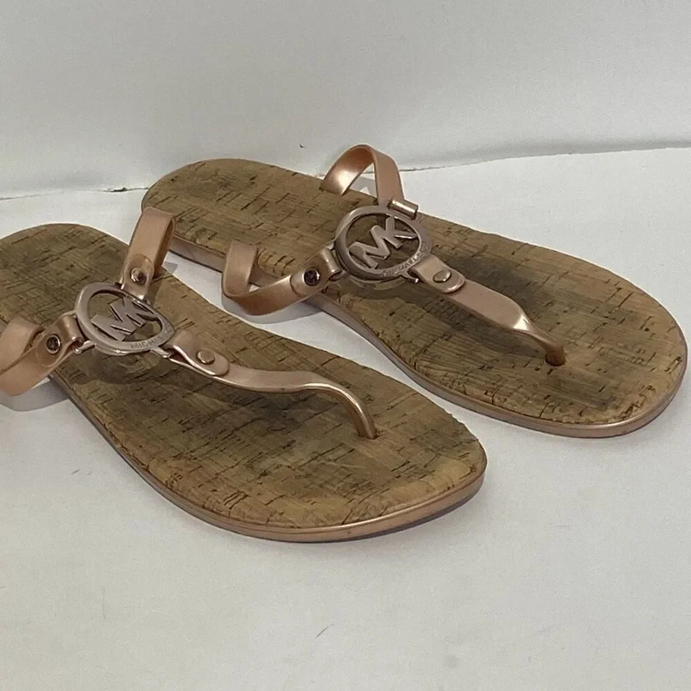 Michael Kors Women's Sable MK Charm Jelly PVC Cork Flip Flop Sandals Size 10M‎